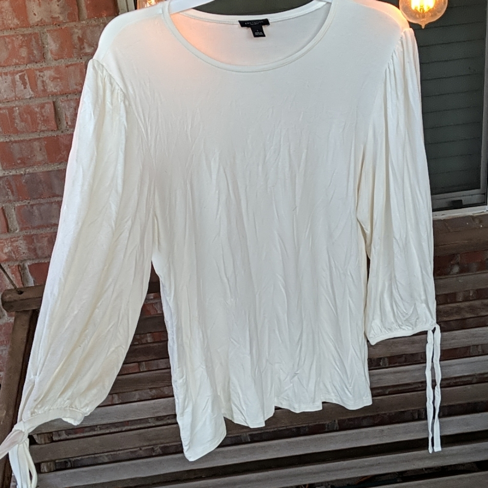 Ann Taylor Cream 3/4 Sleeve with Ties Top